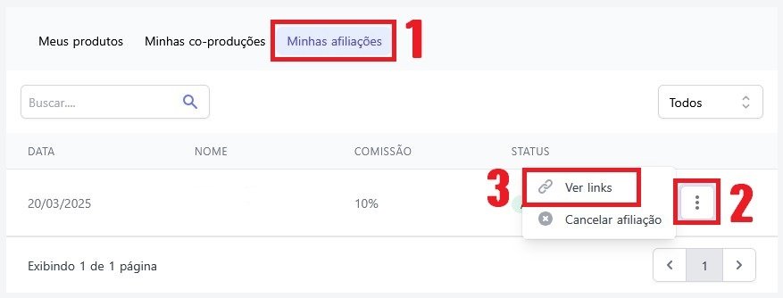 Visualize suas afiliações